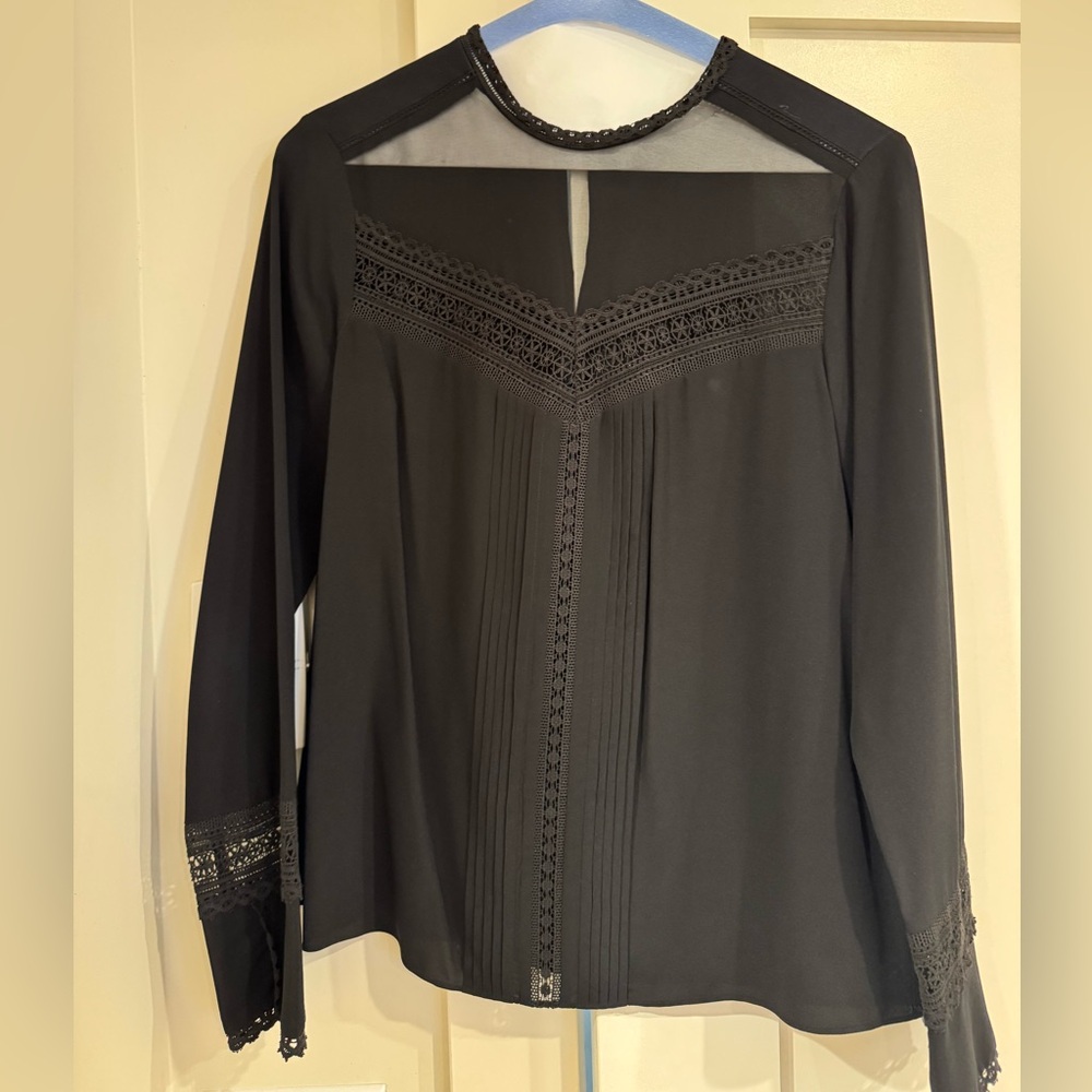 Rebecca Taylor Elegant Black Lace Detail Women's Top